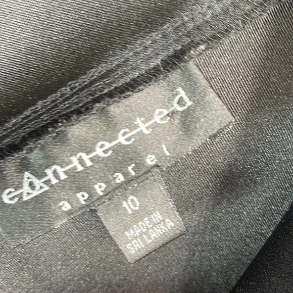 CONNECTED APPAREL Satin Trim Dress Black V-neck Cap Sleeve Form Fitting Size 10 - Picture 8 of 11